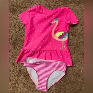 Carter's Pink and White Rashguard Swim Set with Ruffled Shirt